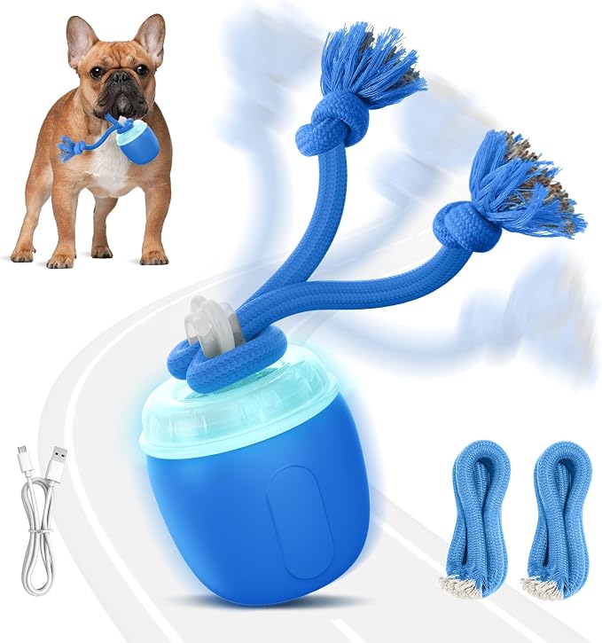 Interactive Automatic Moving Dog Ball with Rope – Rechargeable Rolling Dog Toy for Medium & Large Dogs