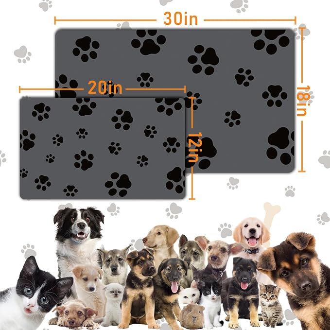 Pet Feeding Mat for Dogs & Cats – Super Absorbent Quick-Dry Food & Water Bowl Placemat with Non-Slip Silicone Backing
