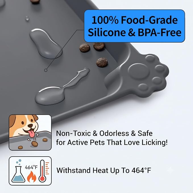 Heavy-Duty Silicone Pet Feeding Mat – Waterproof & Non-Slip Dog & Cat Placemat with Raised Edge, Food-Grade Silicone, Easy-Clean Design