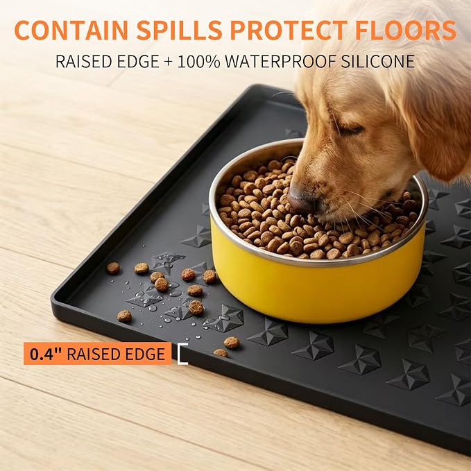Silicone Pet Feeding Mat for Dogs & Cats – Waterproof Food & Water Bowl Placemat with Raised Edge