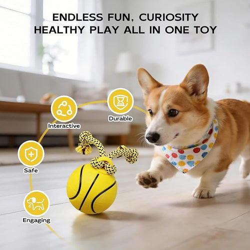 Interactive Automatic Dog Ball with Rope – Rechargeable Motion-Activated Rolling Toy with 3 Play Modes for Medium & Large Dogs