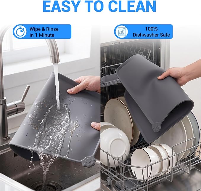 Heavy-Duty Silicone Pet Feeding Mat – Waterproof & Non-Slip Dog & Cat Placemat with Raised Edge, Food-Grade Silicone, Easy-Clean Design