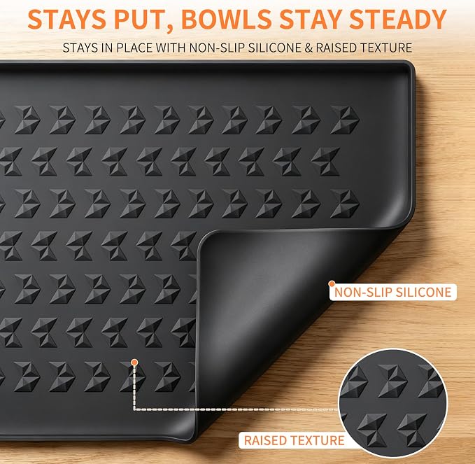 Silicone Pet Feeding Mat for Dogs & Cats – Waterproof Food & Water Bowl Placemat with Raised Edge