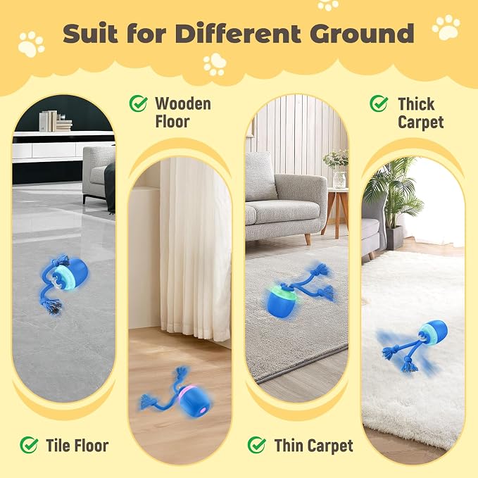 Interactive Automatic Moving Dog Ball with Rope – Rechargeable Rolling Dog Toy for Medium & Large Dogs