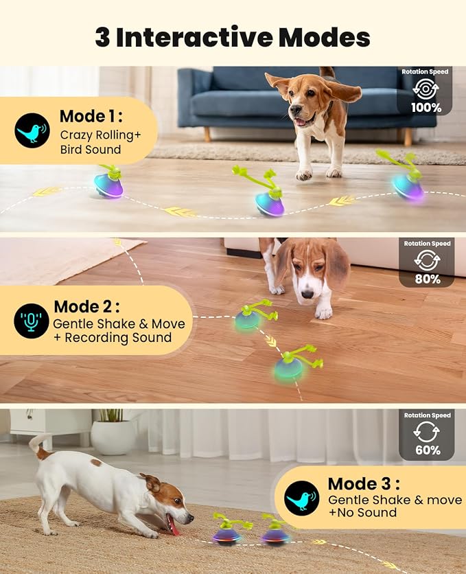 Smart Interactive Automatic Dog Ball with Rope – Motion-Activated Rolling & Squeaky Toy with RGB Lights, Sound & Voice Recording