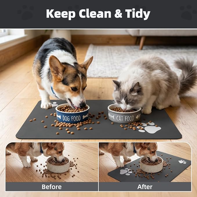 Absorbent Pet Feeding Mat for Dogs & Cats – Quick-Dry Food & Water Bowl Placemat with Non-Slip Waterproof Rubber