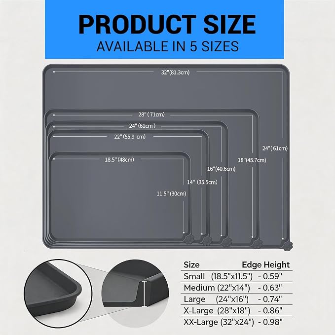 Heavy-Duty Silicone Pet Feeding Mat – Waterproof & Non-Slip Dog & Cat Placemat with Raised Edge, Food-Grade Silicone, Easy-Clean Design