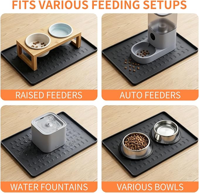Silicone Pet Feeding Mat for Dogs & Cats – Waterproof Food & Water Bowl Placemat with Raised Edge