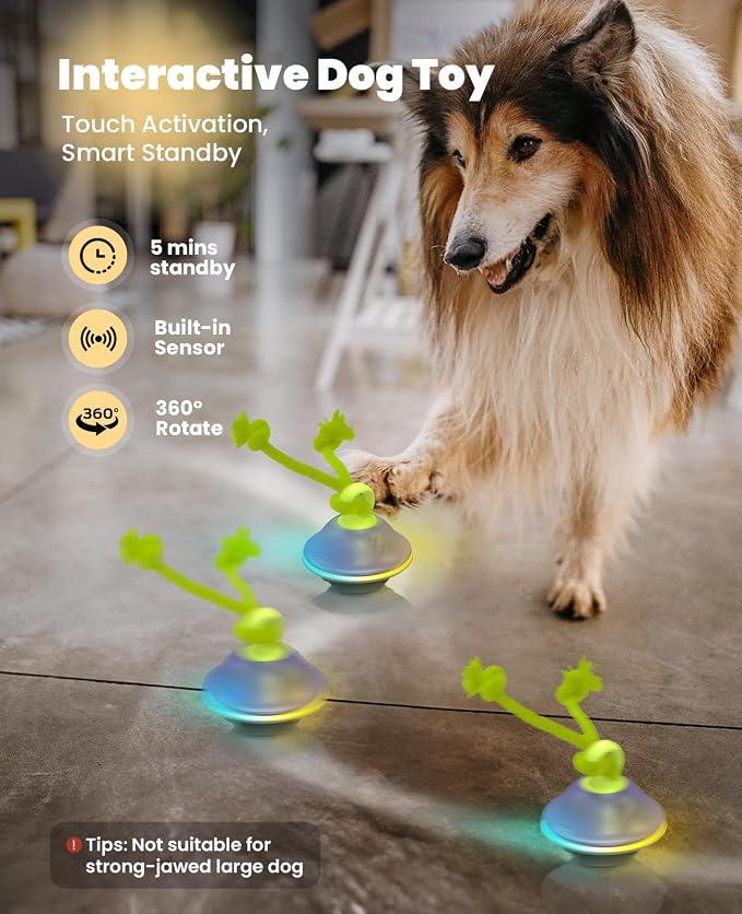 Smart Interactive Automatic Dog Ball with Rope – Motion-Activated Rolling & Squeaky Toy with RGB Lights, Sound & Voice Recording