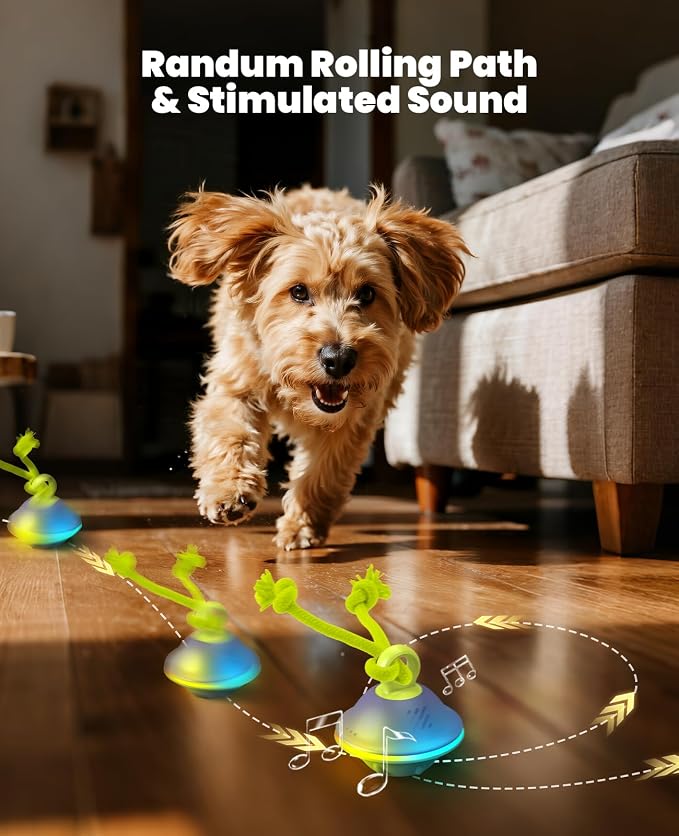 Smart Interactive Automatic Dog Ball with Rope – Motion-Activated Rolling & Squeaky Toy with RGB Lights, Sound & Voice Recording