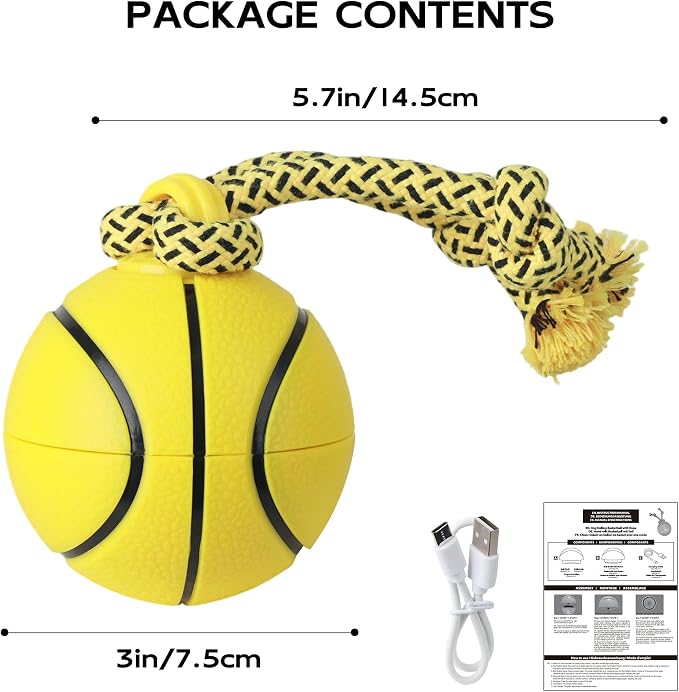 Interactive Automatic Dog Ball with Rope – Rechargeable Motion-Activated Rolling Toy with 3 Play Modes for Medium & Large Dogs