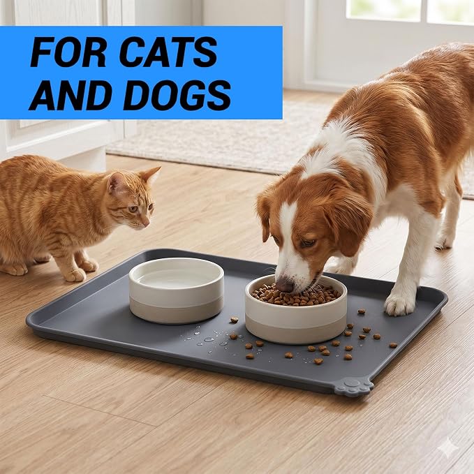 Heavy-Duty Silicone Pet Feeding Mat – Waterproof & Non-Slip Dog & Cat Placemat with Raised Edge, Food-Grade Silicone, Easy-Clean Design