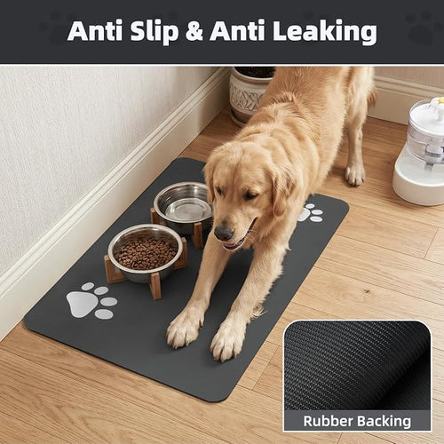 Absorbent Pet Feeding Mat for Dogs & Cats – Quick-Dry Food & Water Bowl Placemat with Non-Slip Waterproof Rubber