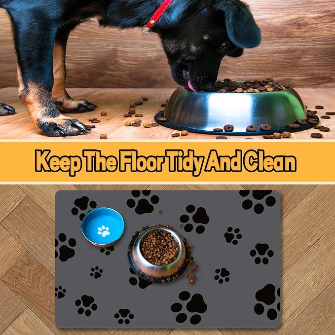Pet Feeding Mat for Dogs & Cats – Super Absorbent Quick-Dry Food & Water Bowl Placemat with Non-Slip Silicone Backing